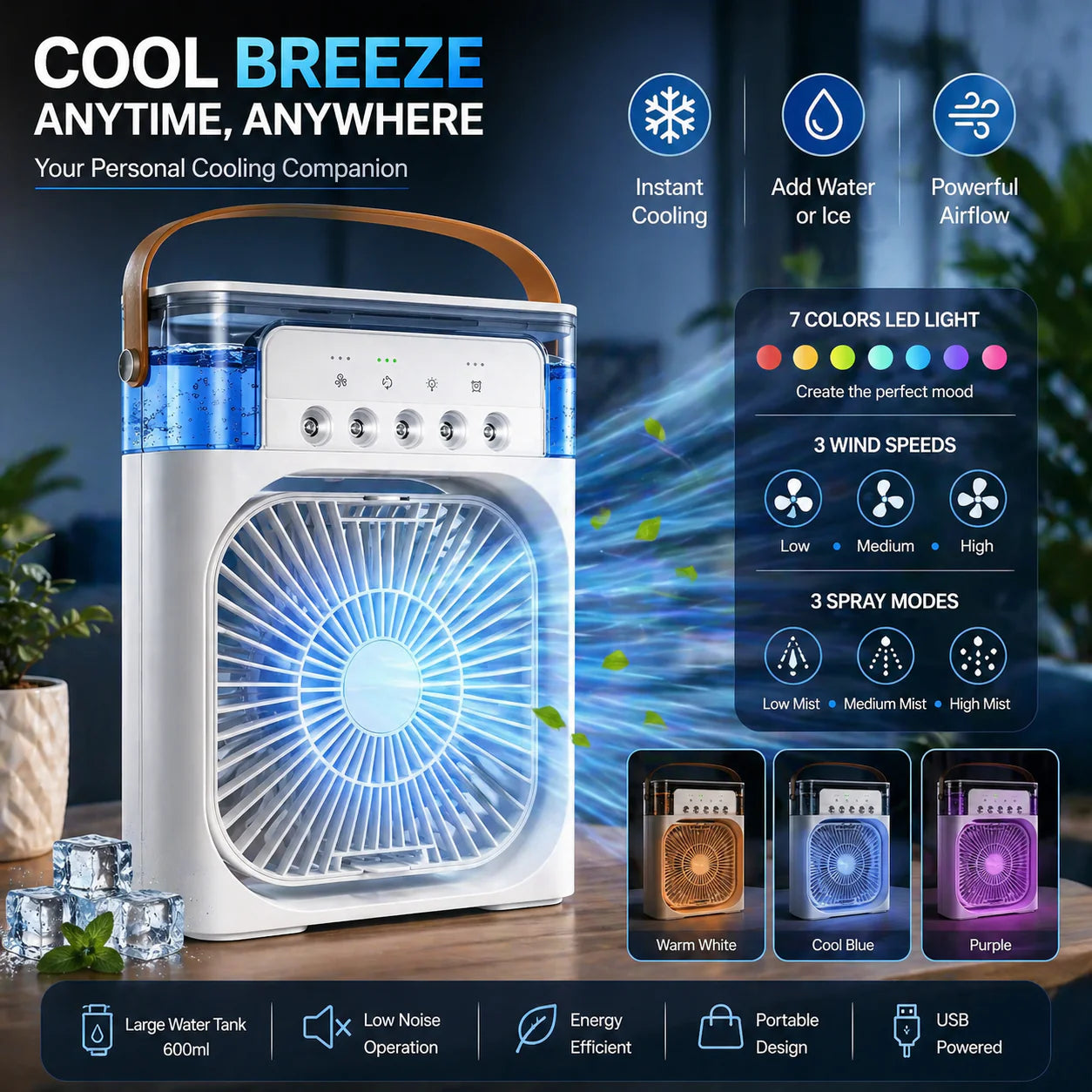 ❄️🧊3-in-1 Mini Air Cooler & Humidifier