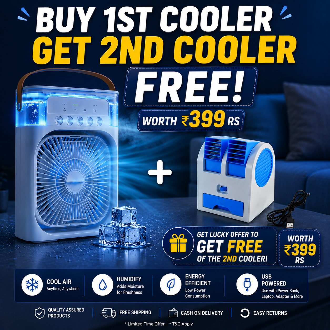❄️🧊3-in-1 Mini Air Cooler & Humidifier